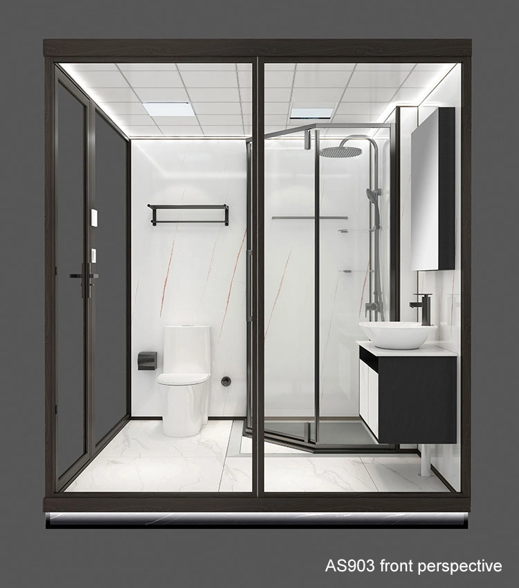 Customized Cheap Price Steaming Complete Luxury Hotel Glass Window Cabin Prefabricated Modular Black Bathroom Pod with Toilet